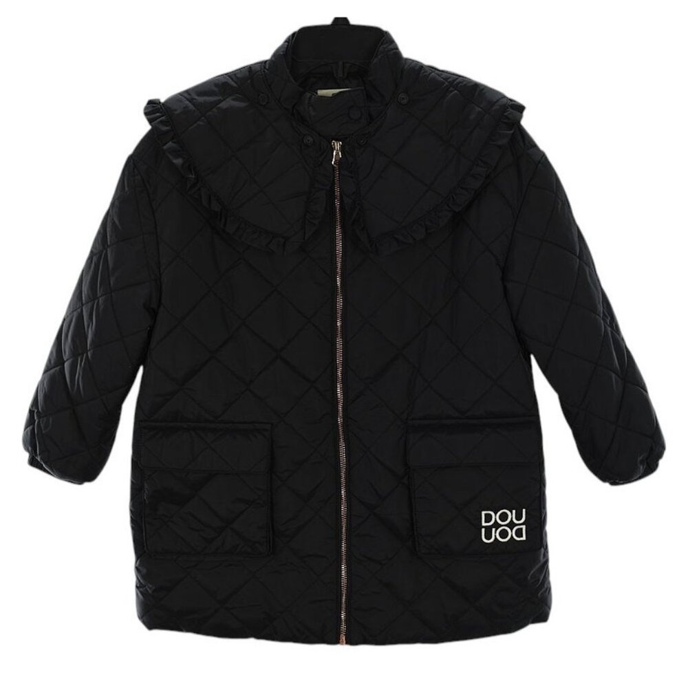 DOUUOD Girls Black Contrast Collar Quilted Insulated Coat 8 NWT